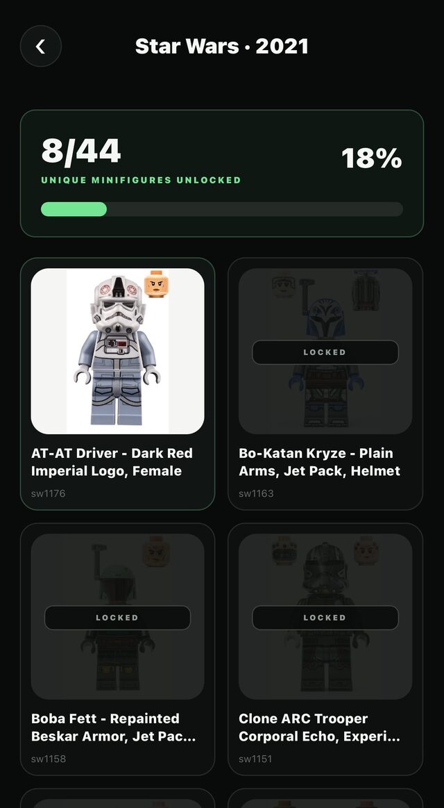 Star Wars 2021 Collection Book progress screen