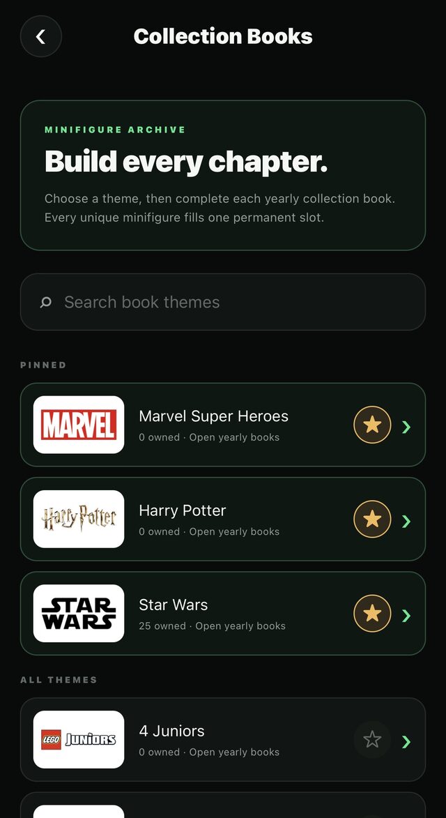 Collection Books theme selection screen