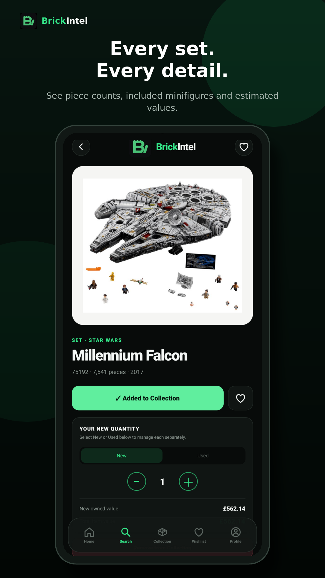 BrickIntel Millennium Falcon set details store screenshot